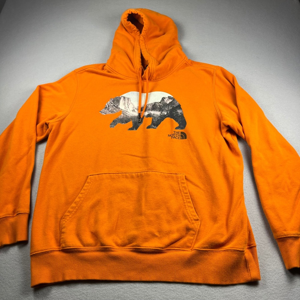 The North Face Mens Orange California Bear Graphic Hoodie Sweatshirt Large
